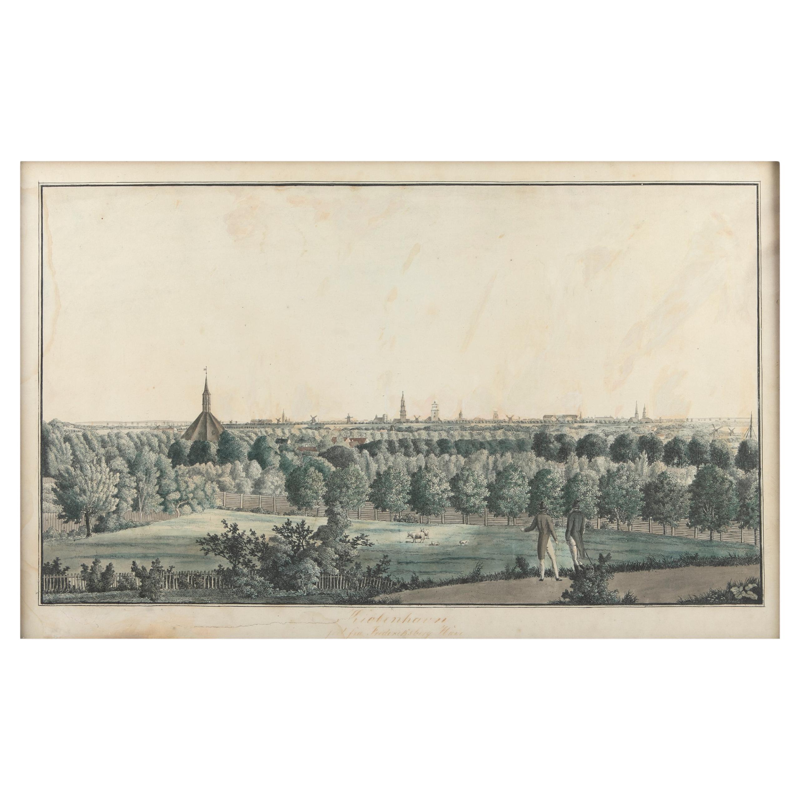 Hand Colored Copperplate Engraving of Copenhagen, Denmark For Sale