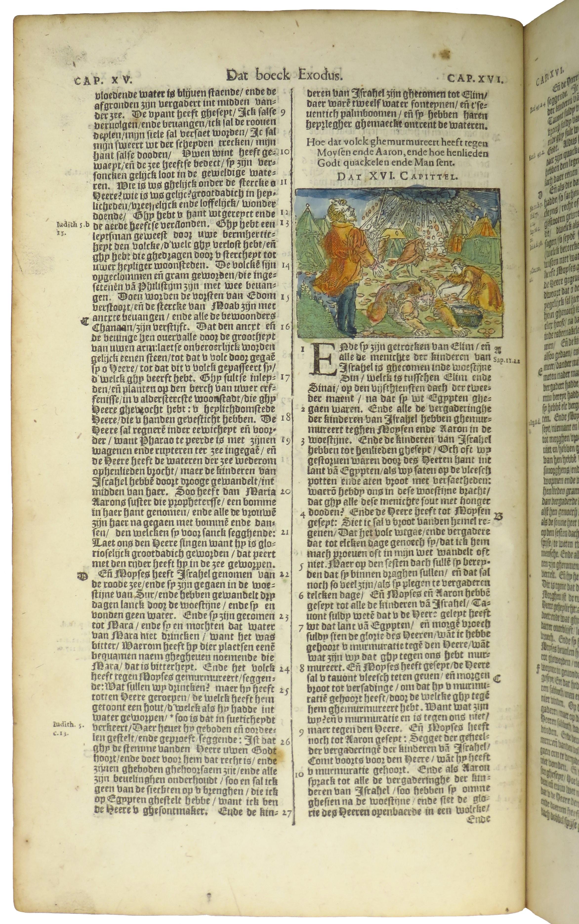 Wood Hand-colored 16th century copy of the famous Moerentorf Bible For Sale