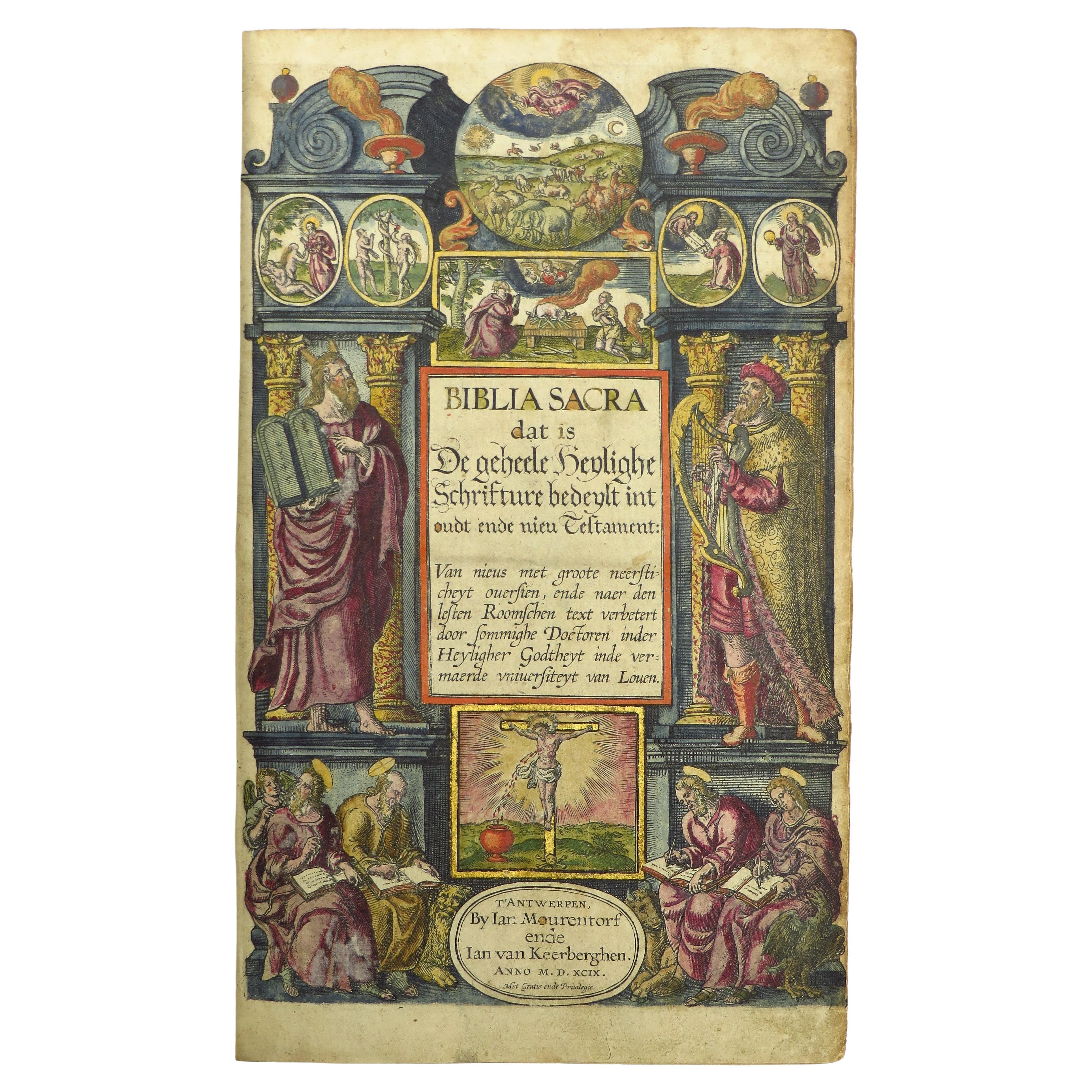 Hand-colored 16th century copy of the famous Moerentorf Bible For Sale