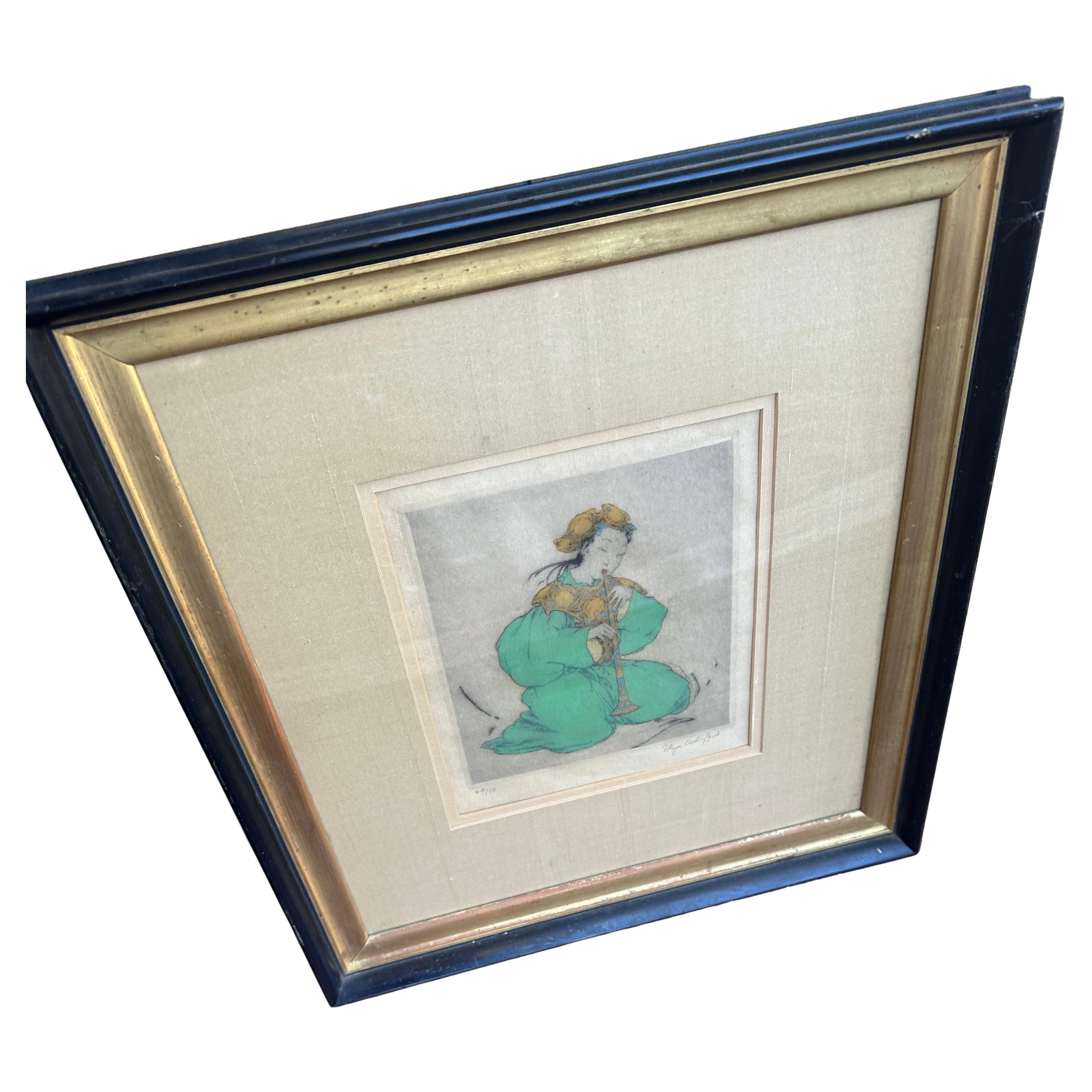 Hand Colored Drypoint Etching by Elyse Ashe Lord stickley era