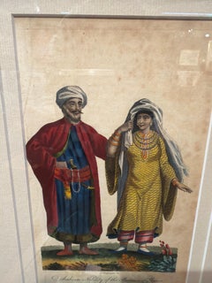 Hand-Colored English Engraving of Arabian Nobility of Yemen, Circa 1810