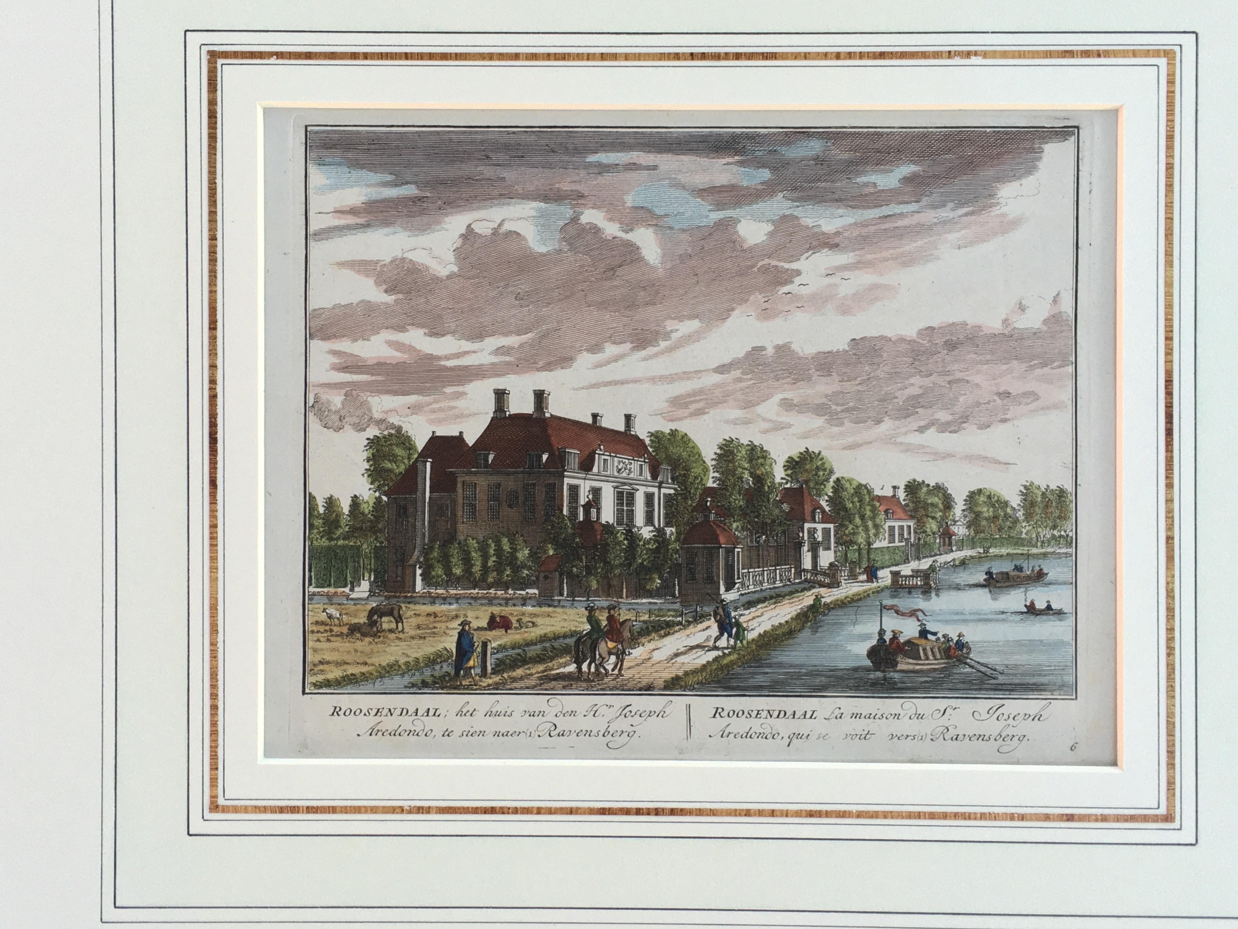 Hand-Colored Engraving of a Charming Holland Neighborhood 1710 Matted For Sale 2