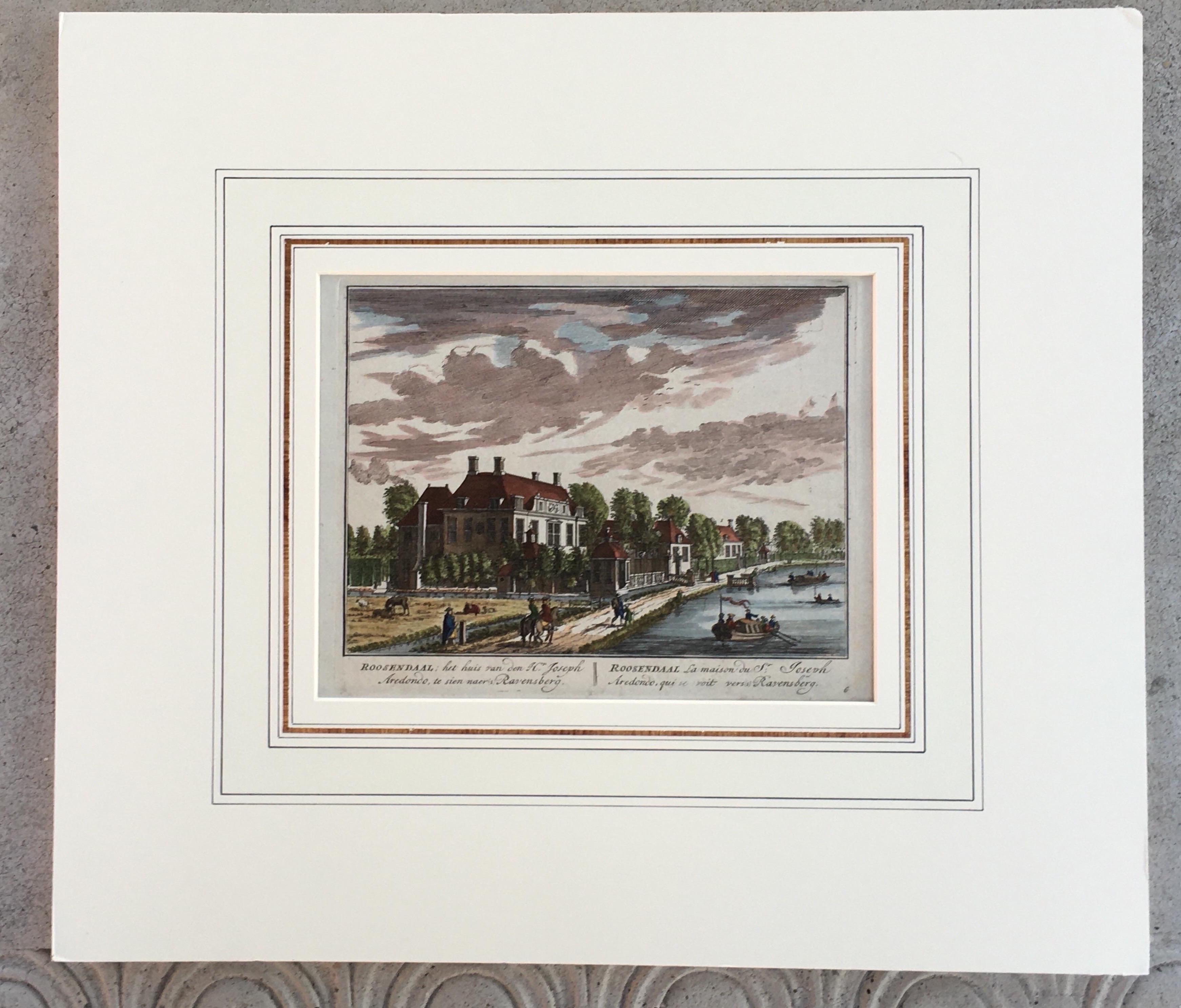 Hand-Colored Engraving of a Charming Holland Neighborhood 1710 Matted For Sale 3