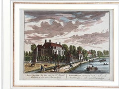 Hand-Colored Engraving of a Charming Holland Neighborhood 1710 Matted