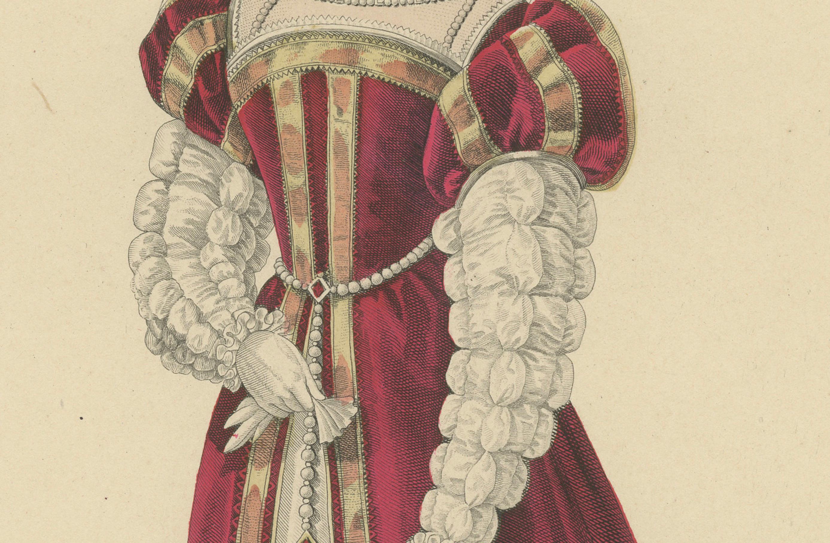 Handkolorierter Kupferstich einer Dame des Hofes von Franz I., um 1900 (Französisch) im Angebot