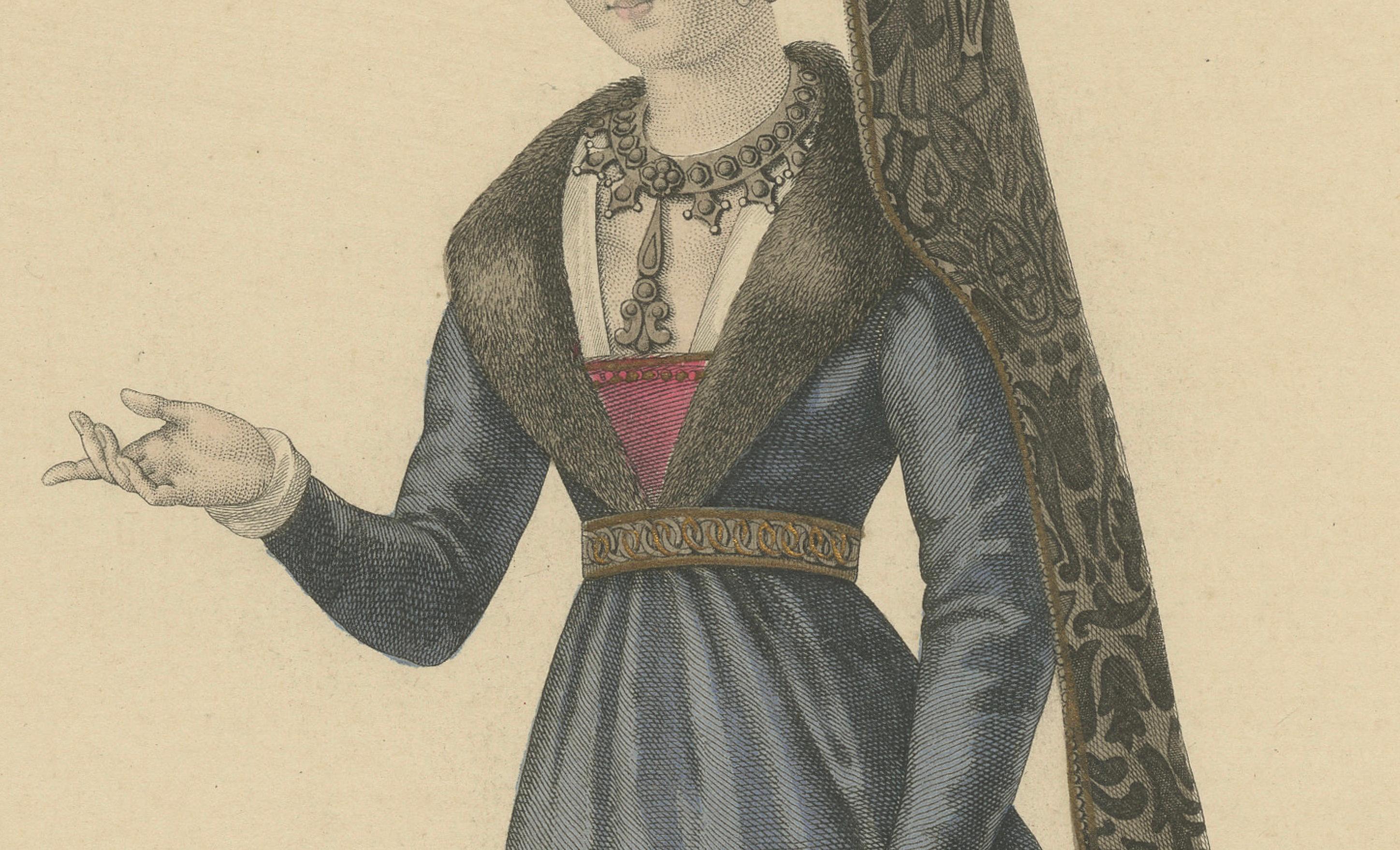 Handkolorierter Kupferstich von Agnès Sorel, Mätresse von Karl VII, um 1900 (Graviert) im Angebot