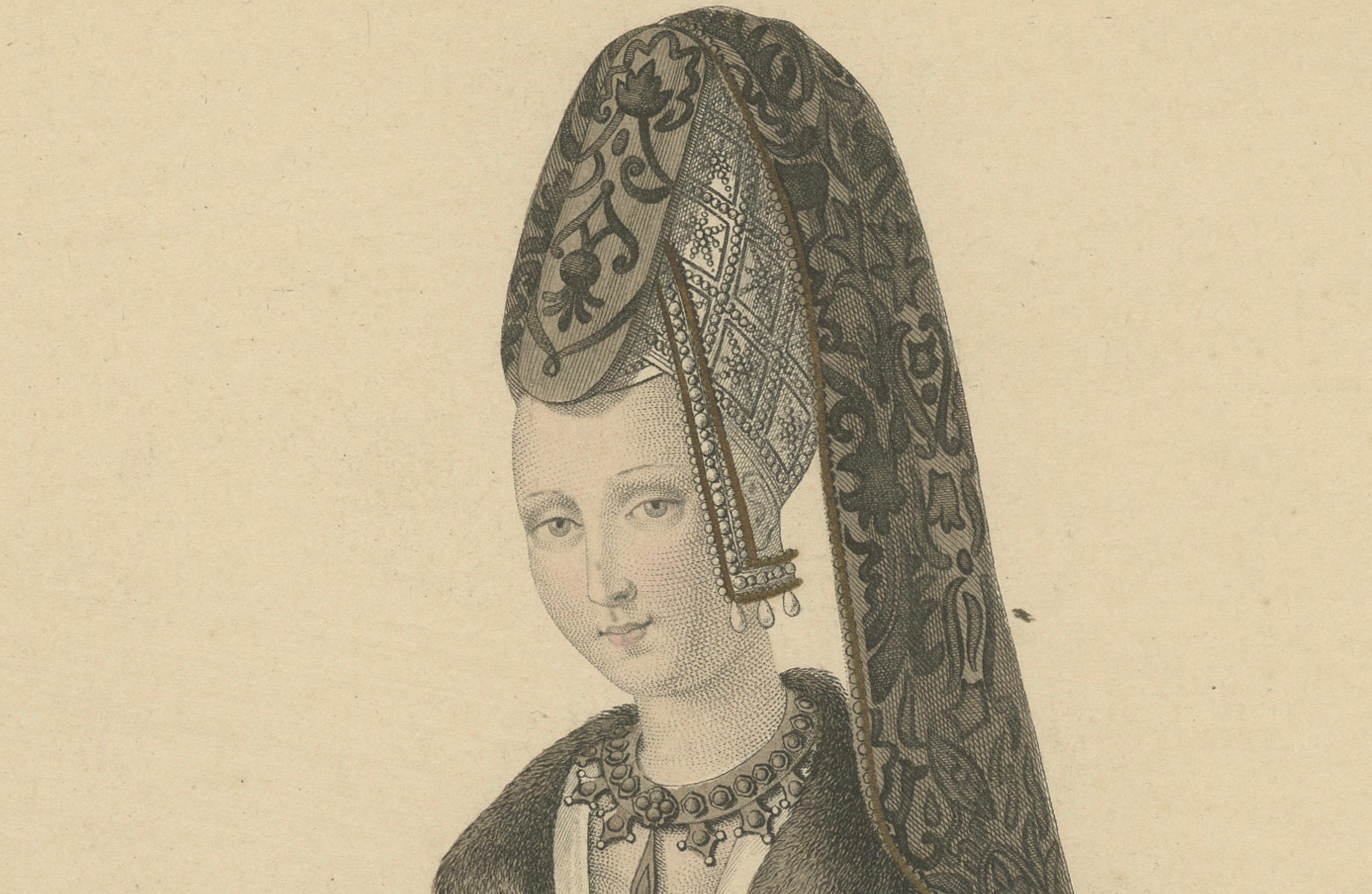 Handkolorierter Kupferstich von Agnès Sorel, Mätresse von Karl VII, um 1900 im Zustand „Gut“ im Angebot in Langweer, NL