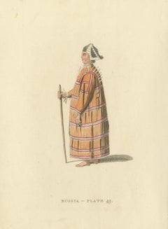 Hand-Colored Engraving of Aleutian and Kurilian Traditional Attire, 1814