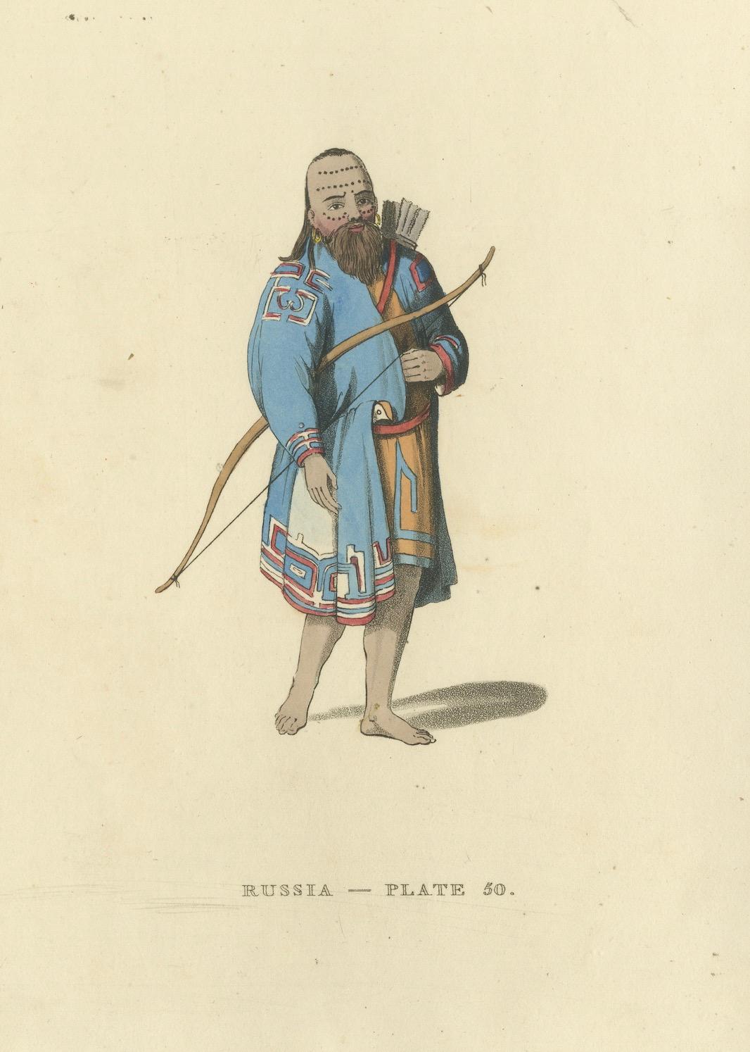 Early 19th Century Hand-Colored Engraving of Aleutian and Kurilian Traditional Attire, 1814 For Sale