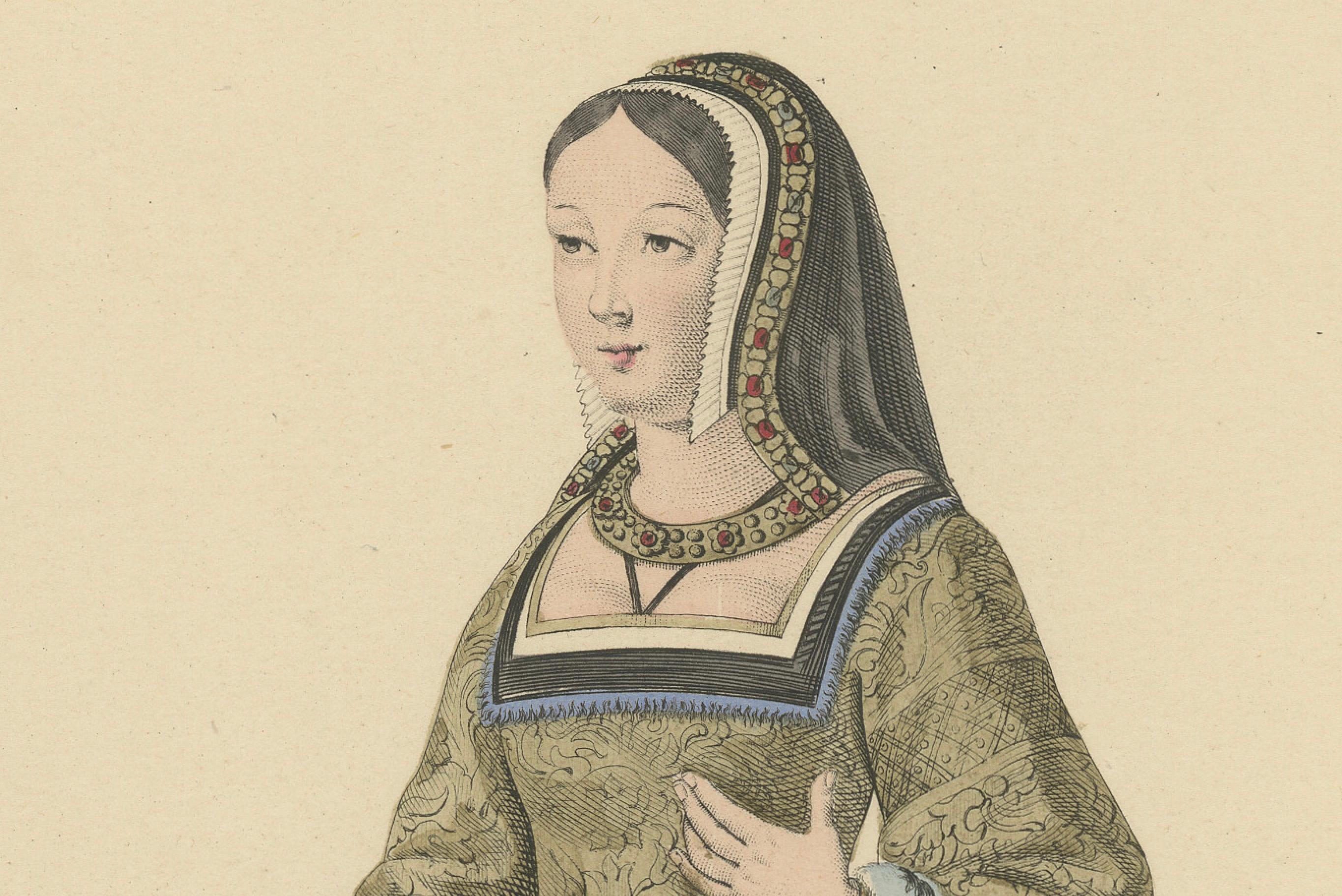 Handkolorierter Kupferstich von Anne de Bretagne, Königin von Frankreich, Ausgabe von ca. 1900 (Graviert) im Angebot