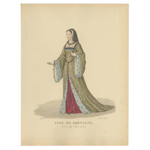 Hand-Colored Engraving of Anne de Bretagne, Queen of France, ca. 1900 edition