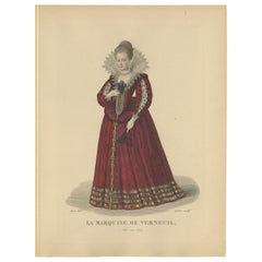 Hand Colored Engraving of Catherine Henriette De Balzac D'entragues, 1900