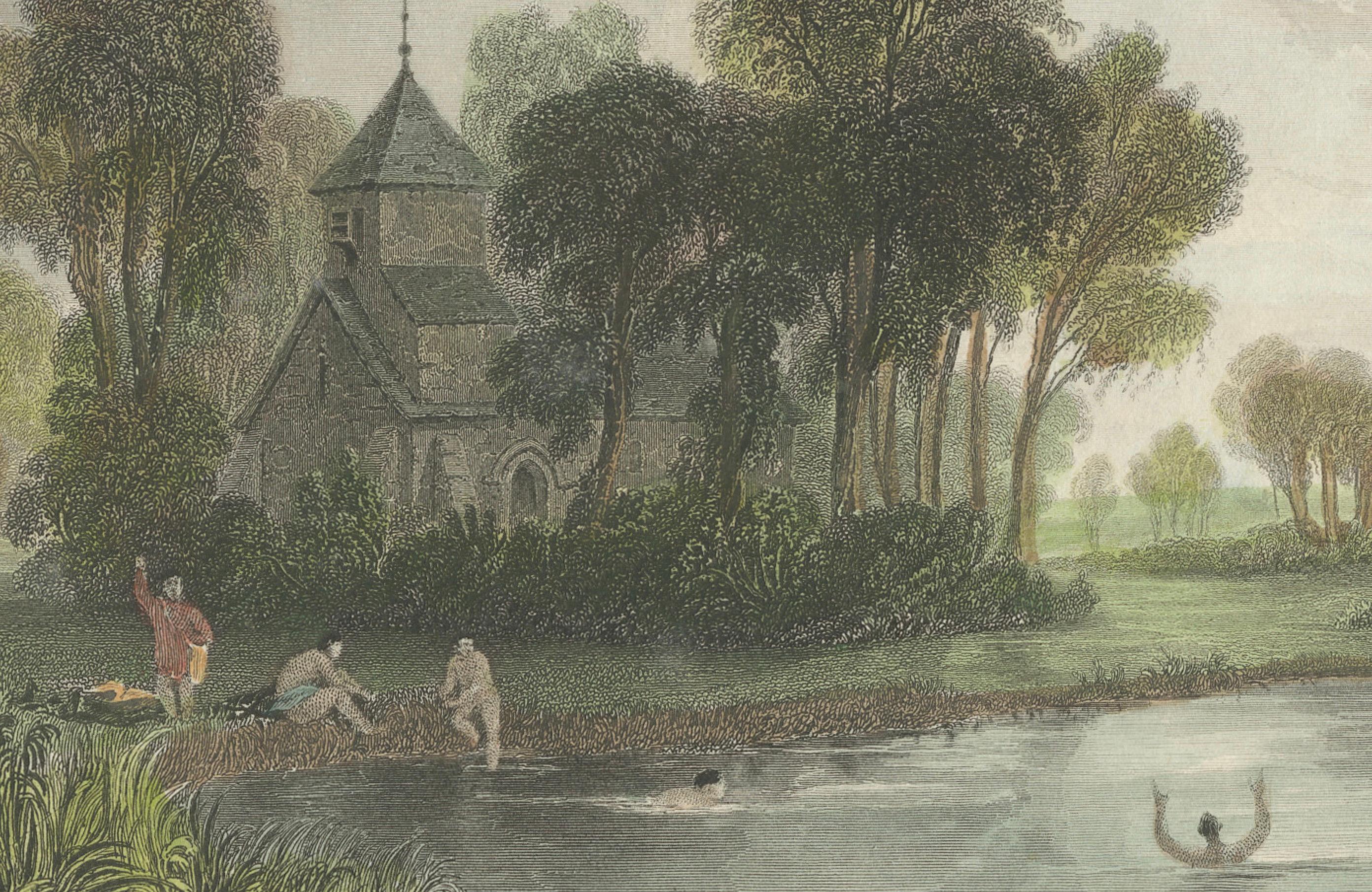 Hand-colored Engraving of Dorney Church in Buckinghamshire, England, 1835 In Good Condition For Sale In Langweer, NL