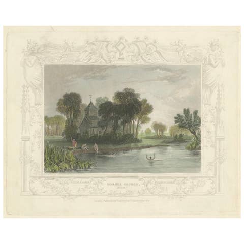 Hand-colored Engraving of Dorney Church in Buckinghamshire, England, 1835