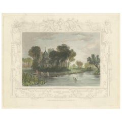 Handkolorierte Gravur der Dorney Church in Buckinghamshire, England, 1835