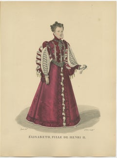 Hand Colored Engraving of Elisabeth of Valois, Daughter of Henry II, 1900