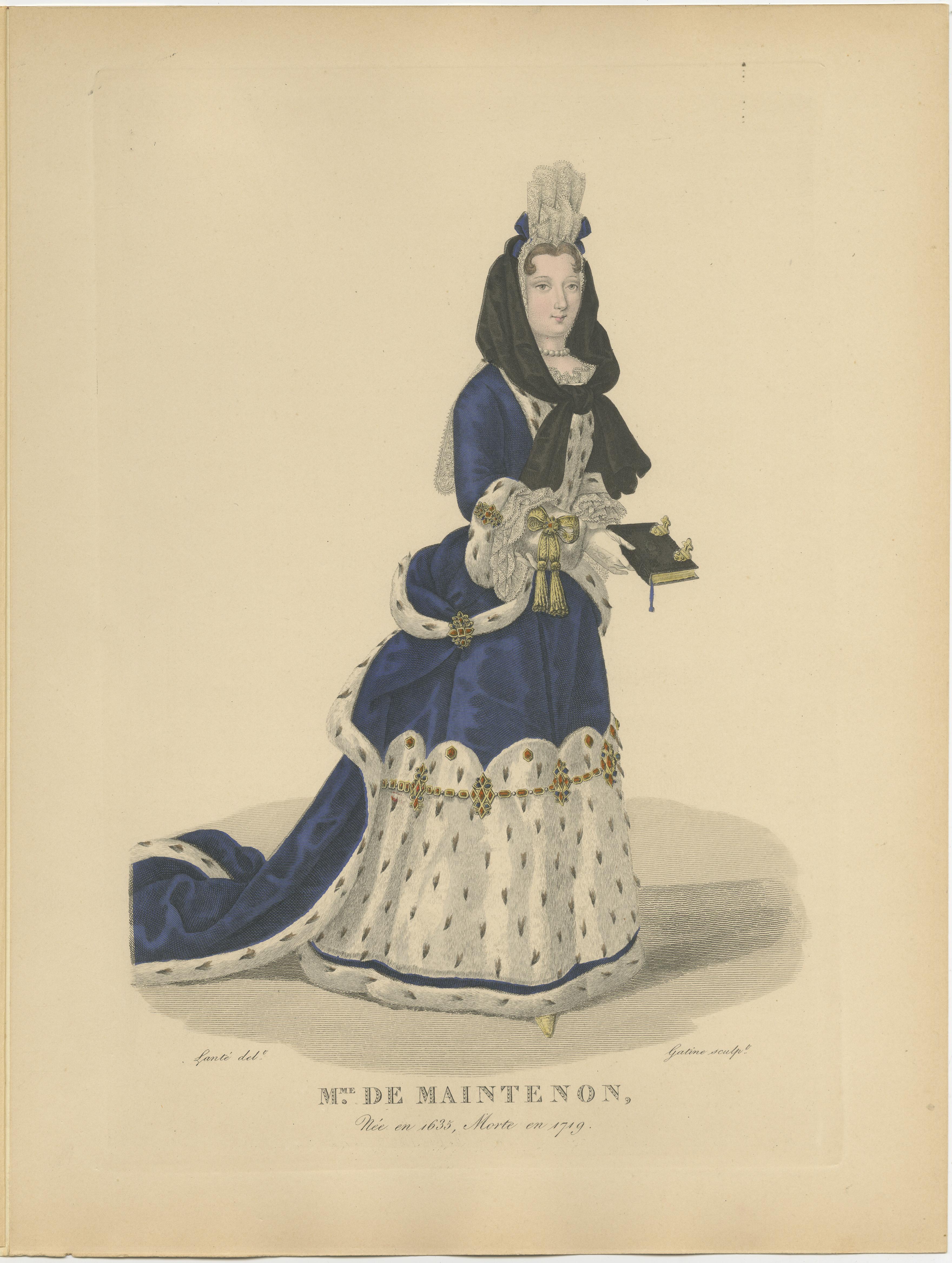 Engraved Hand Colored Engraving of Françoise d'Aubigné - Madame de Maintenon, 1900 For Sale