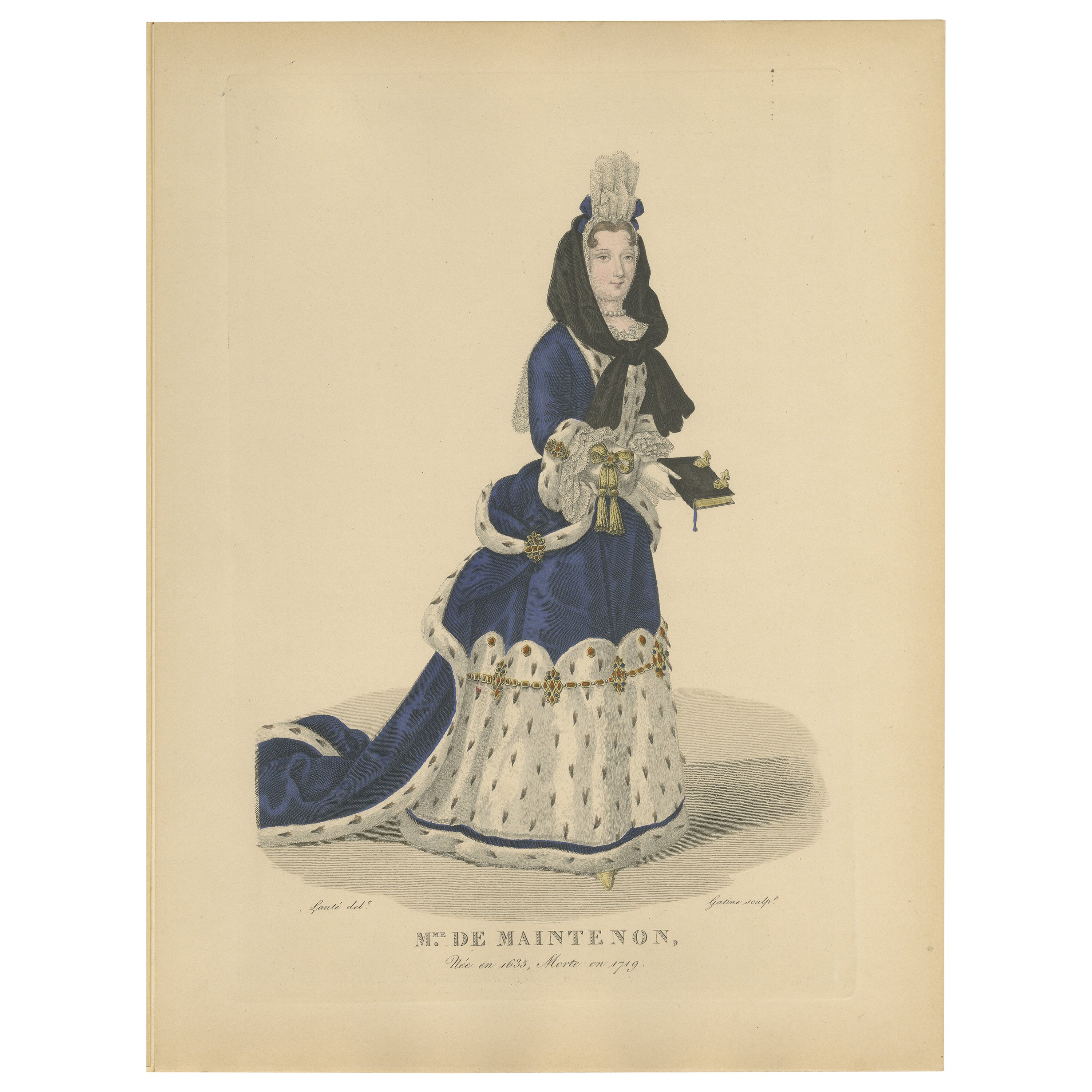 Handkolorierte Gravur von Franoise d'Aubign - Madame de Maintenon, 1900