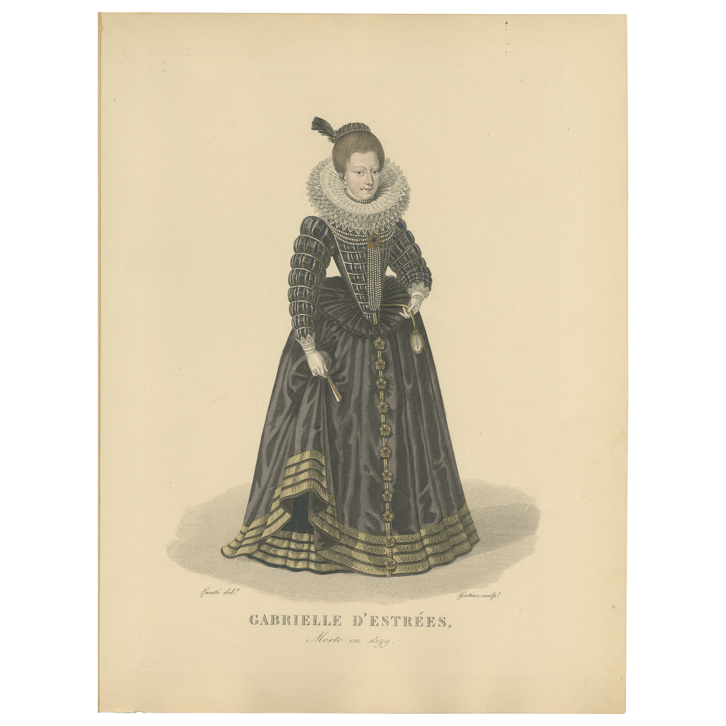 Handkolorierte Gravur von Gabrielle D'estres, Herzogin von Beaufort, 1900