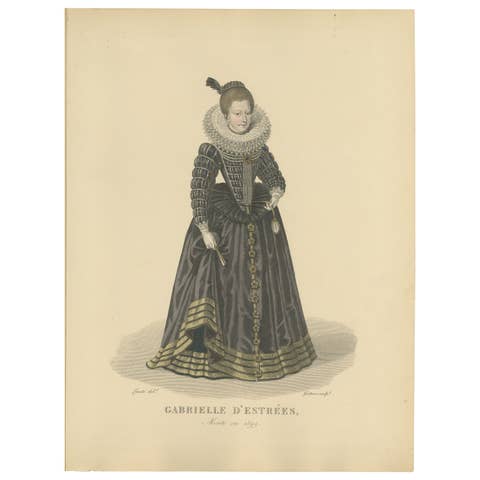 Hand Colored Engraving of Gabrielle D'estrées, Duchess of Beaufort, 1900