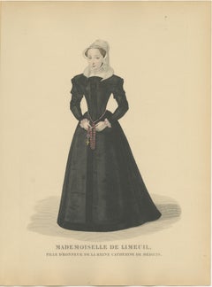Hand Colored Engraving of Isabelle de Limeuil, a French Noblewoman, 1900