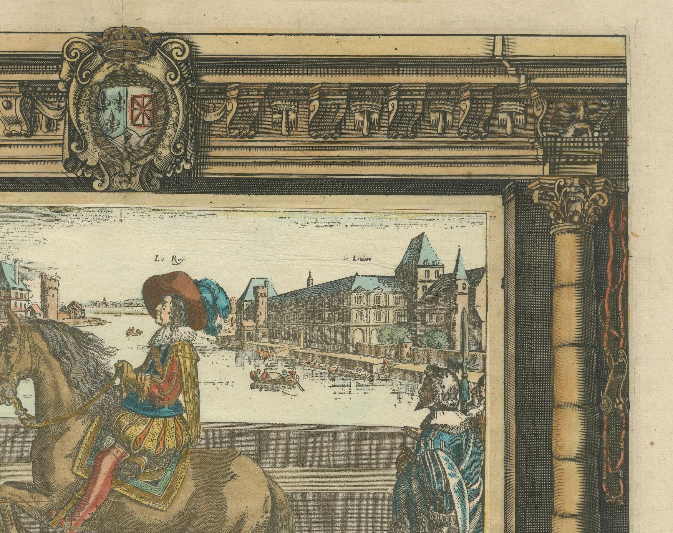 Engraved Hand-Colored Engraving of Louis XIII from Pluvinel's Equestrian Manual, c.1625 For Sale