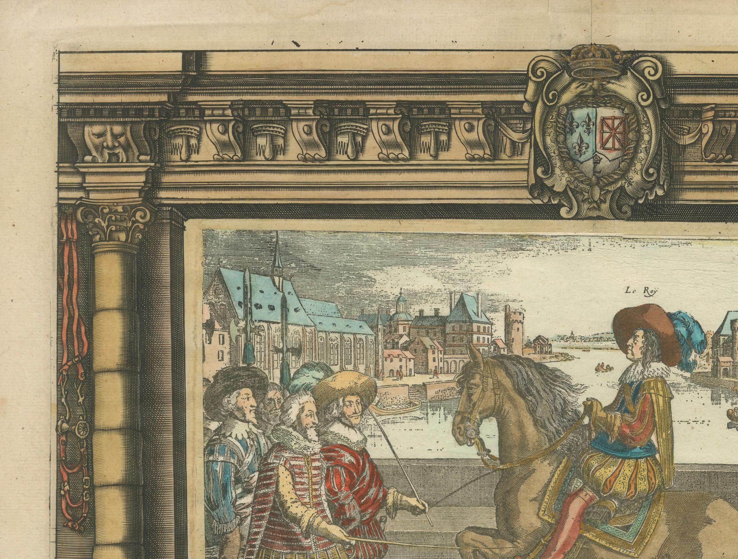 Hand-Colored Engraving of Louis XIII from Pluvinel's Equestrian Manual, c.1625 In Good Condition For Sale In Langweer, NL