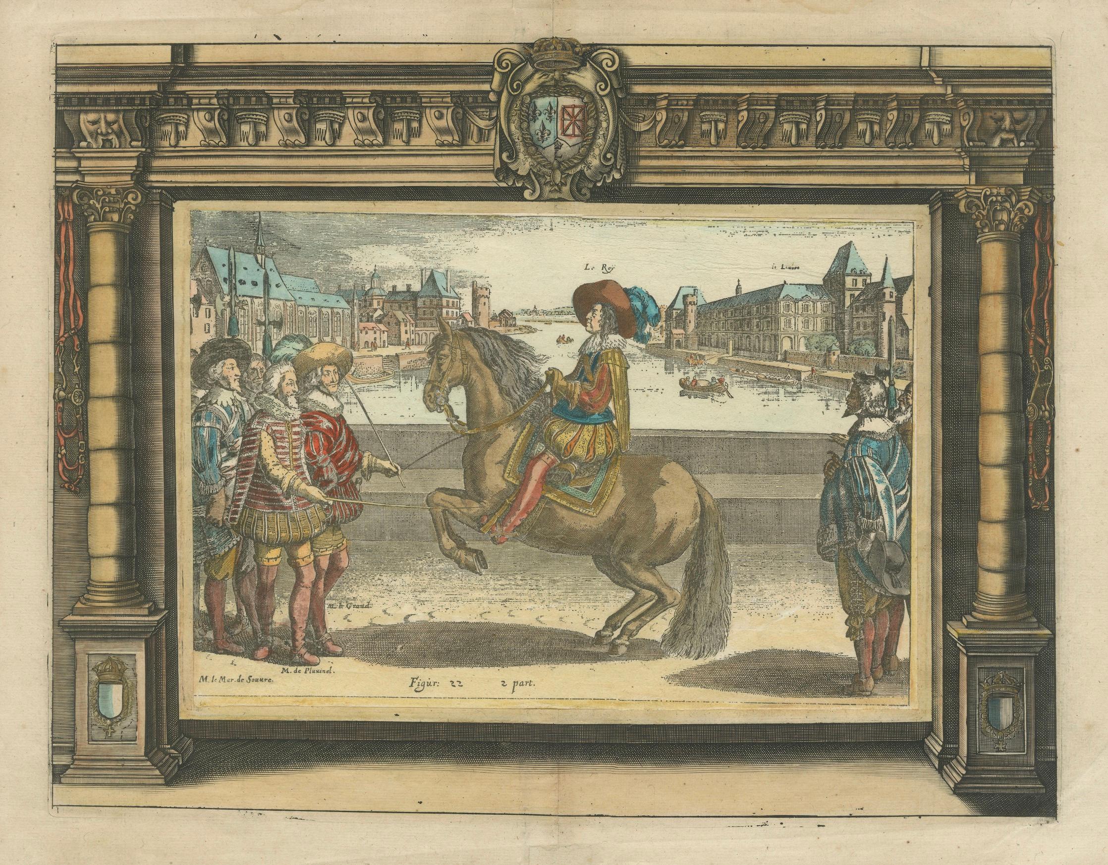 Hand-Colored Engraving of Louis XIII from Pluvinel's Equestrian Manual, c.1625 For Sale 2