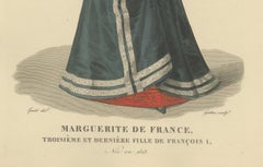 Hand-Colored Engraving of Marguerite de France, Daughter of François I, c.1900
