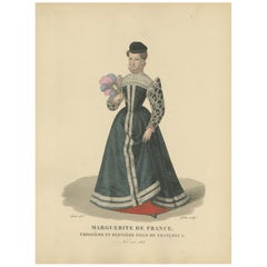 Hand-Colored Engraving of Marguerite de France, Daughter of François I, c.1900