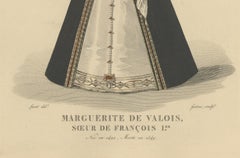 Handkolorierter Kupferstich von Marguerite de Valois, Schwester von François I., ca. 1900
