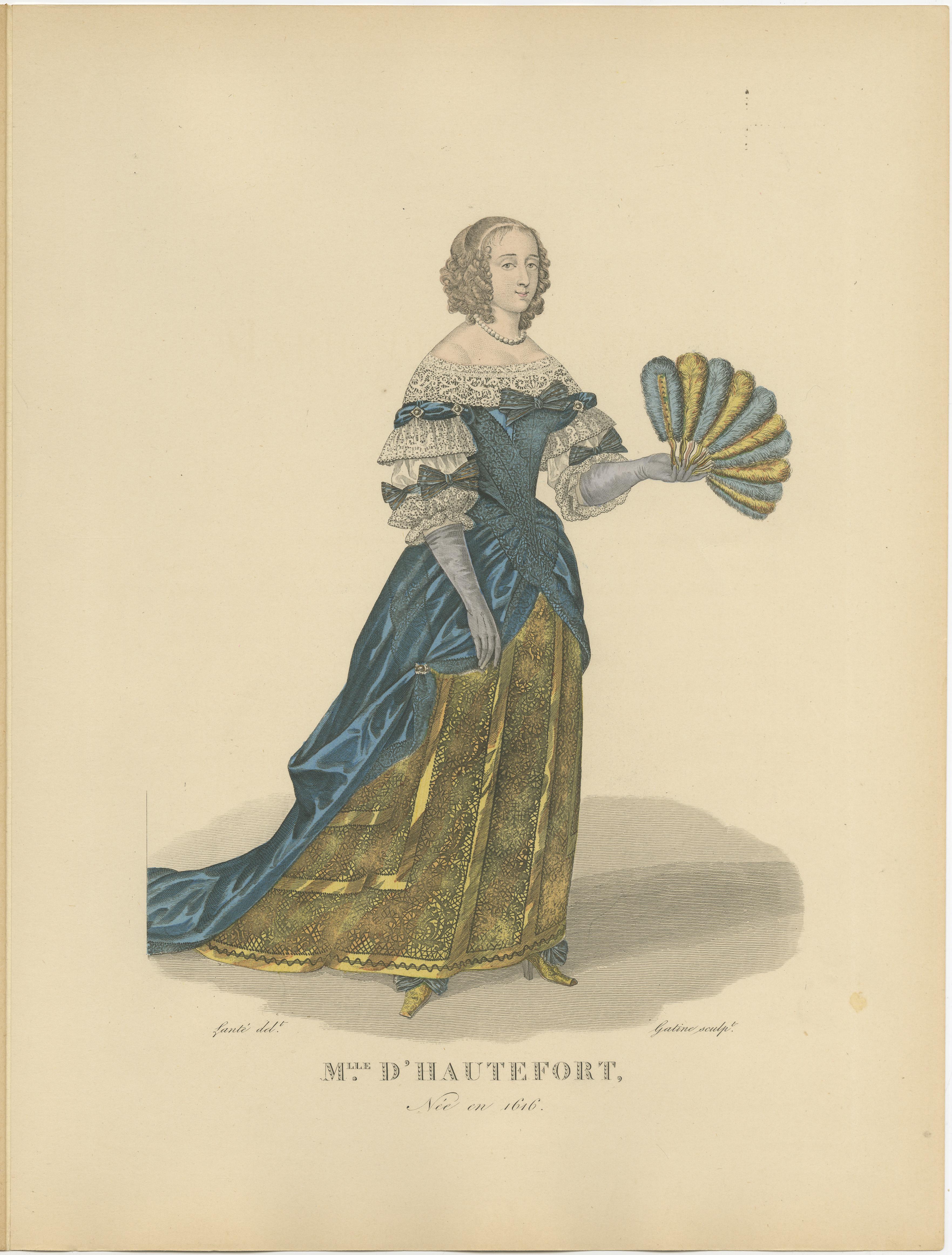 20th Century Hand Colored Engraving of Marie de Hautefort, a French Noble Women, 1900 For Sale