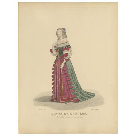 Hand Colored Engraving of Ninon De L'enclos, a French Author, 1900