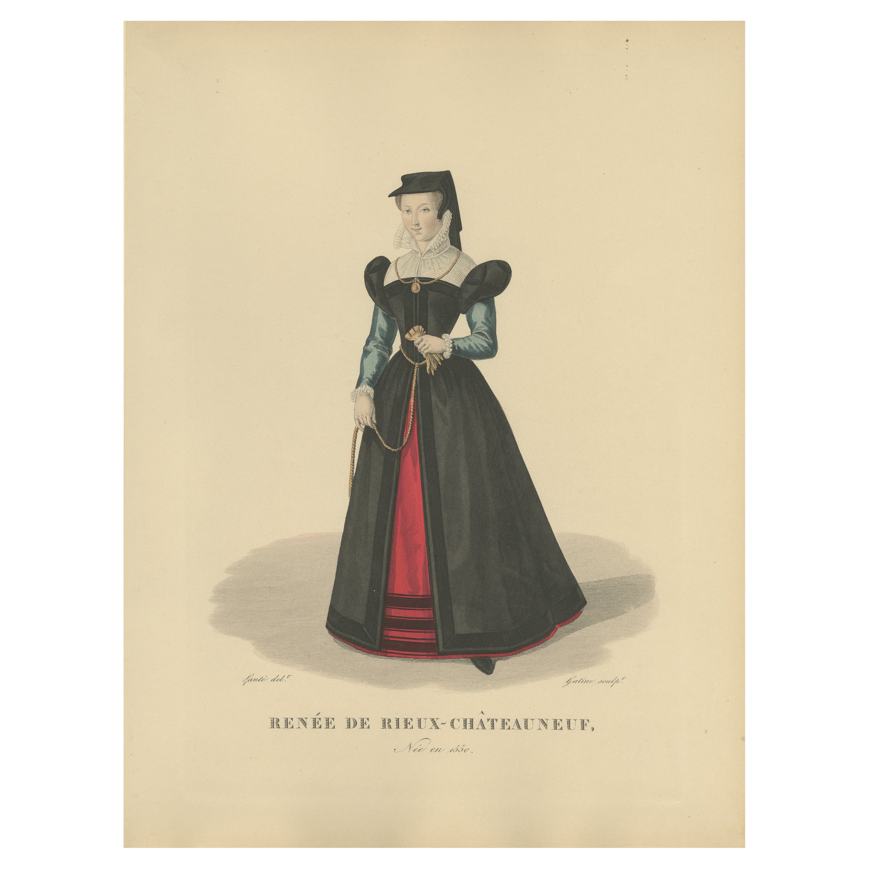 Handkolorierte Gravur von Rene de Rieux oder La Belle Chteauneuf, 1900