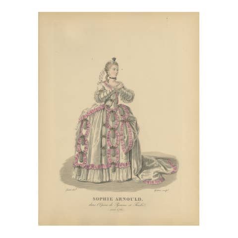 Hand-Colored Engraving of Sophie Arnould in Pyrame et Thisbé, Paris, ca. 1900