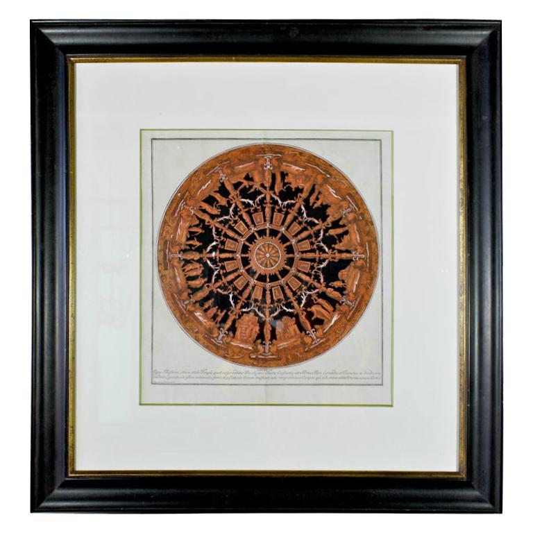 Hand-Colored Engraving of the Ceiling of the Church of Santa Costanza in Frame For Sale