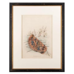 Hand Colored Engraving on Paper of Sailors in a Long Boat by William Miller