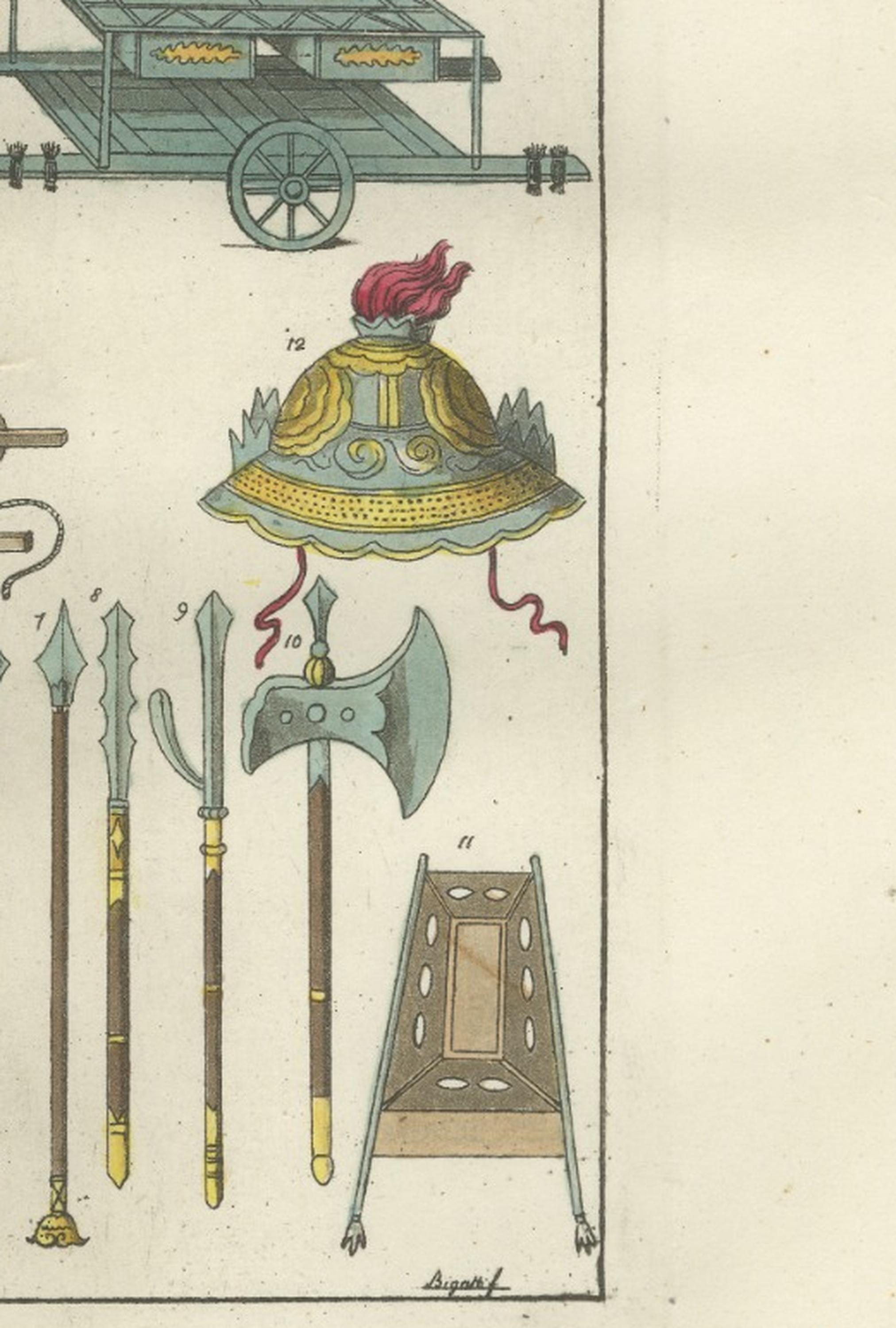 Hand-Colored Engravings of Chinese Military Equipment, Circa 1815