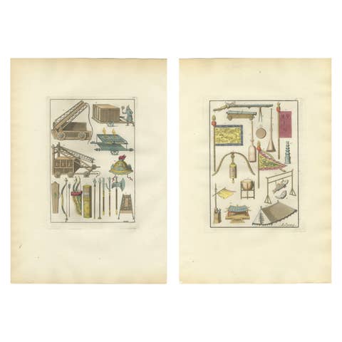Hand-Colored Engravings of Chinese Military Equipment, Circa 1815