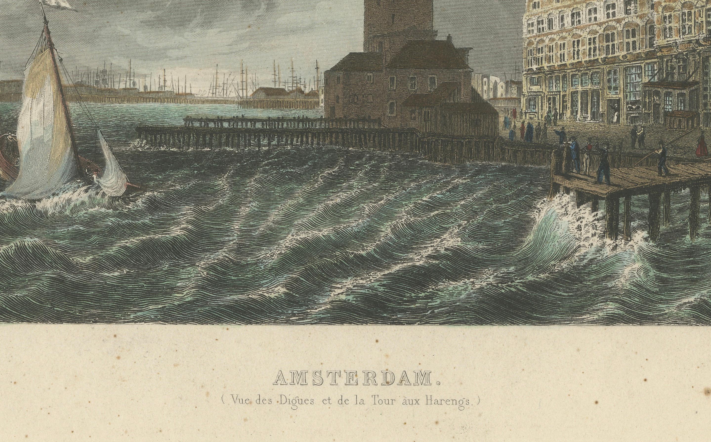Hand-Colored Engravings of Dutch Maritime Scenes: Amsterdam and River Dort
  
This stunning pair of 19th-century hand-colored engravings captures two picturesque scenes from Holland, highlighting its maritime heritage and iconic landscapes:

1.