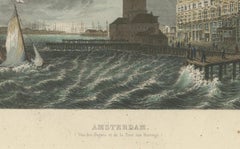 Hand-Colored Engravings of Dutch Maritime Scenes: Amsterdam and River Dort, 1830