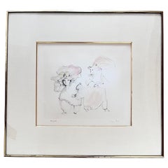 Gravure coloriée à la main "La Medisance" par Leonor Fini, signée, 1979