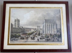 Hand colored etching : view of Château de Vincennes - Napoléon III period - 1860