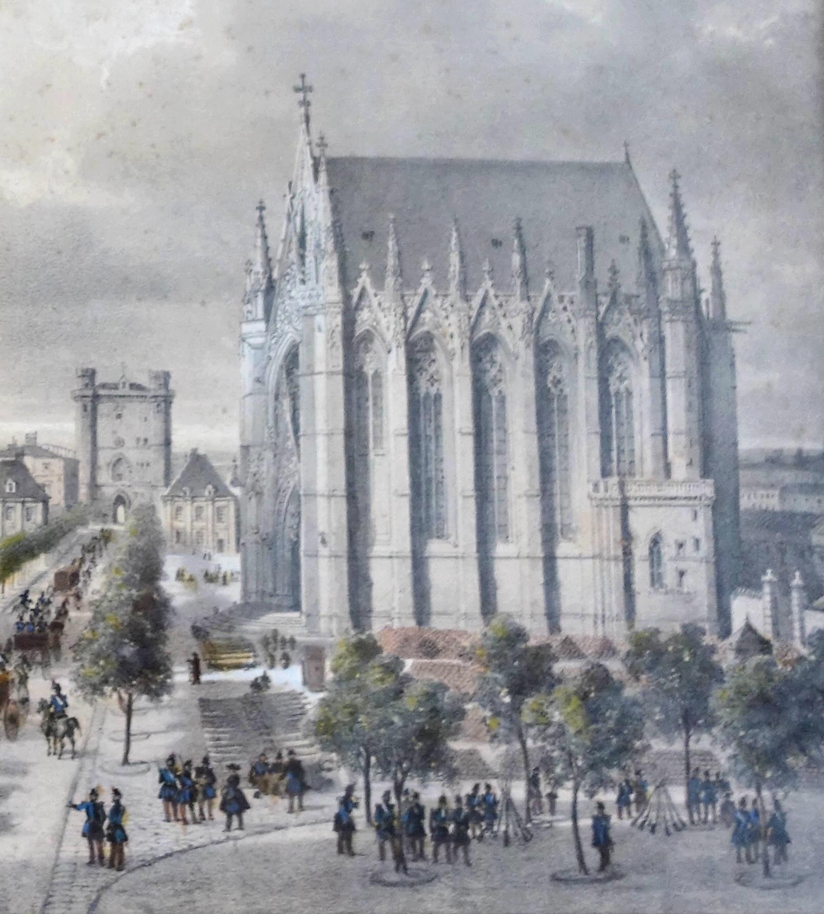 Napoleon III Hand colored etching : view of Château de Vincennes - Napoléon III period - 1860 For Sale