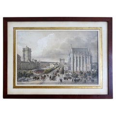 Hand colored etching : view of Château de Vincennes - Napoléon III period - 1860