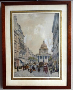 Hand colored etching : view of Paris, Panthéon - Napoléon III period - 1860
