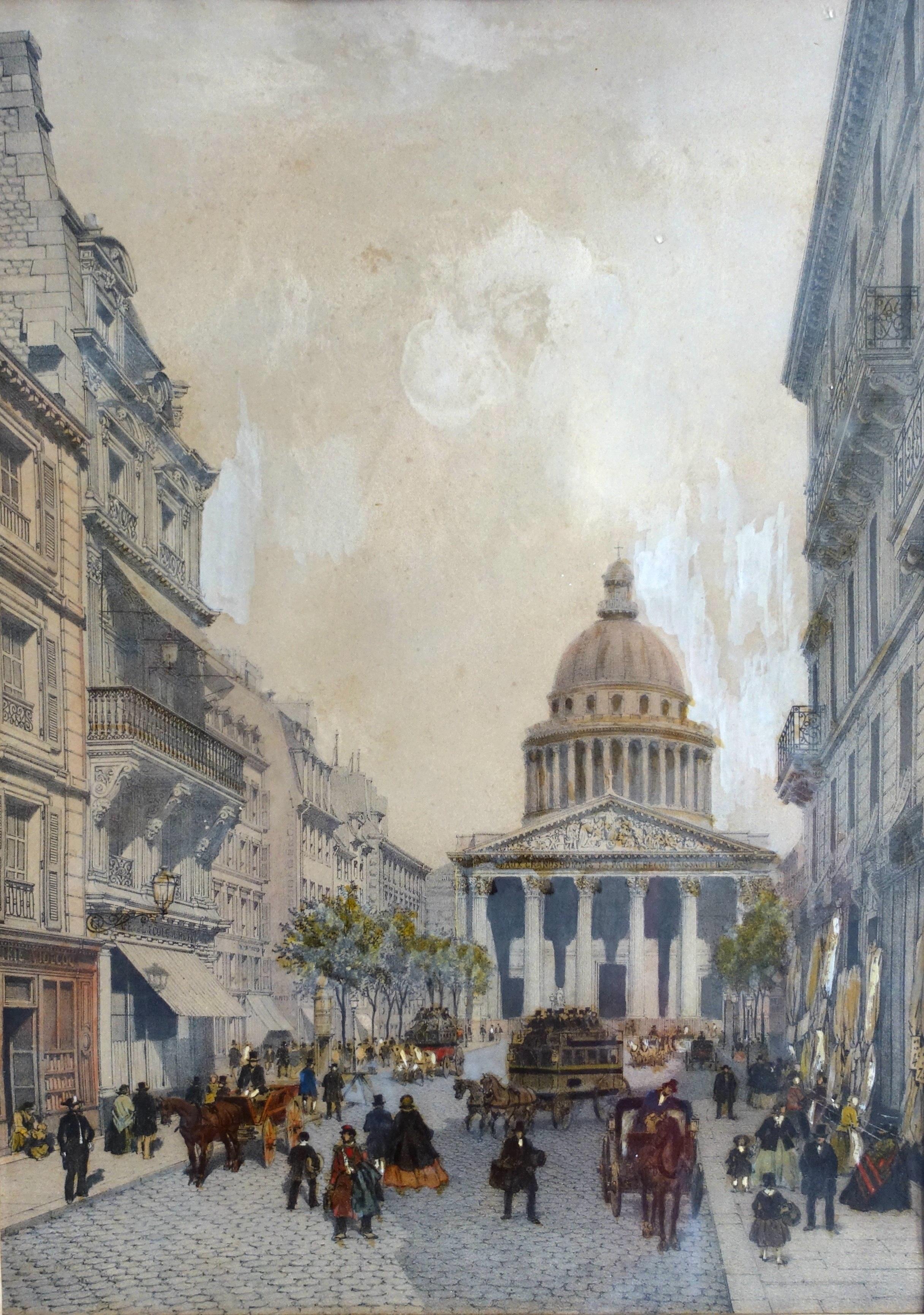 Hand colored etching : view of Paris, Panthéon - Napoléon III period - 1860 (Napoleon III.) im Angebot