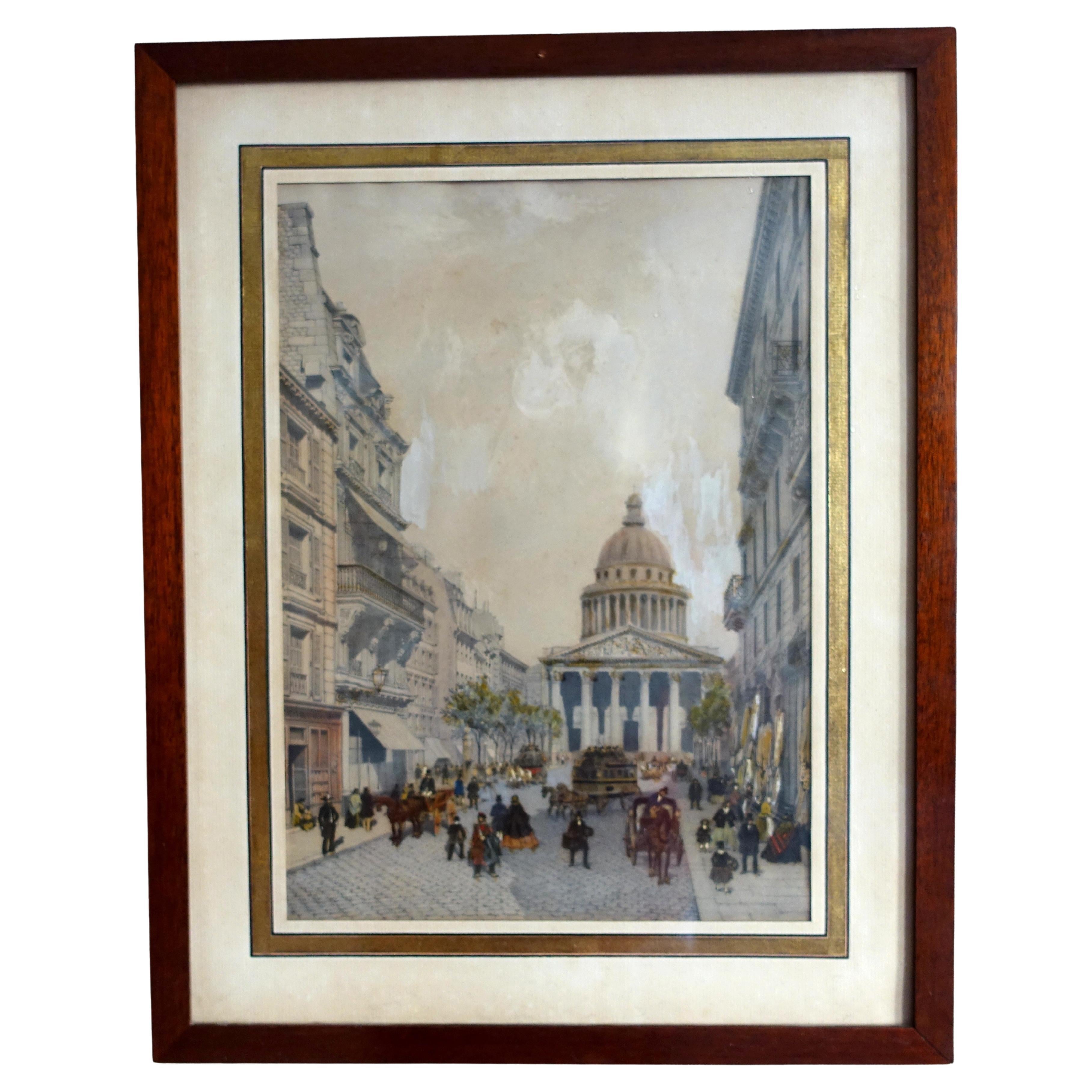 Hand colored etching : view of Paris, Panthéon - Napoléon III period - 1860 im Angebot