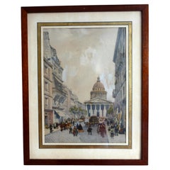 Hand colored etching : view of Paris, Panthéon - Napoléon III period - 1860