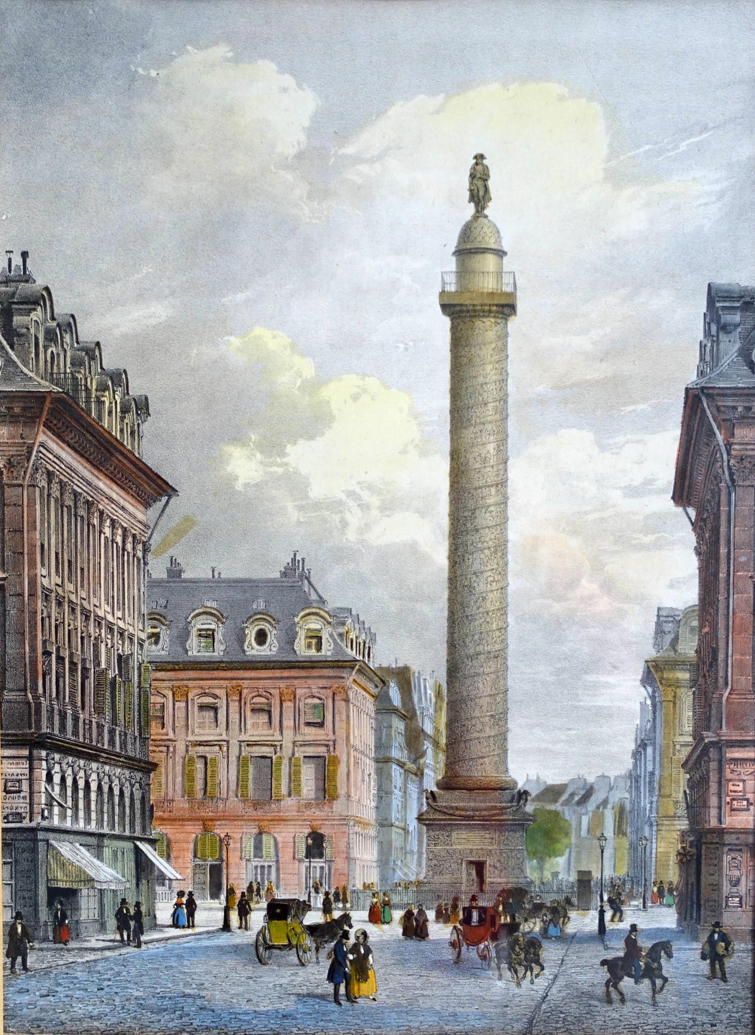 Hand colored etching : view of Paris, place Vendôme - Napoléon III period - 1860 (Napoleon III.) im Angebot